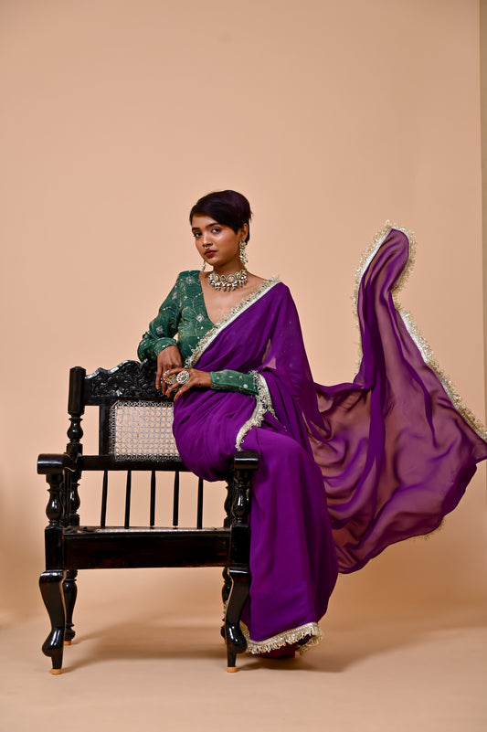 Purple Maharani Saree with Blouse