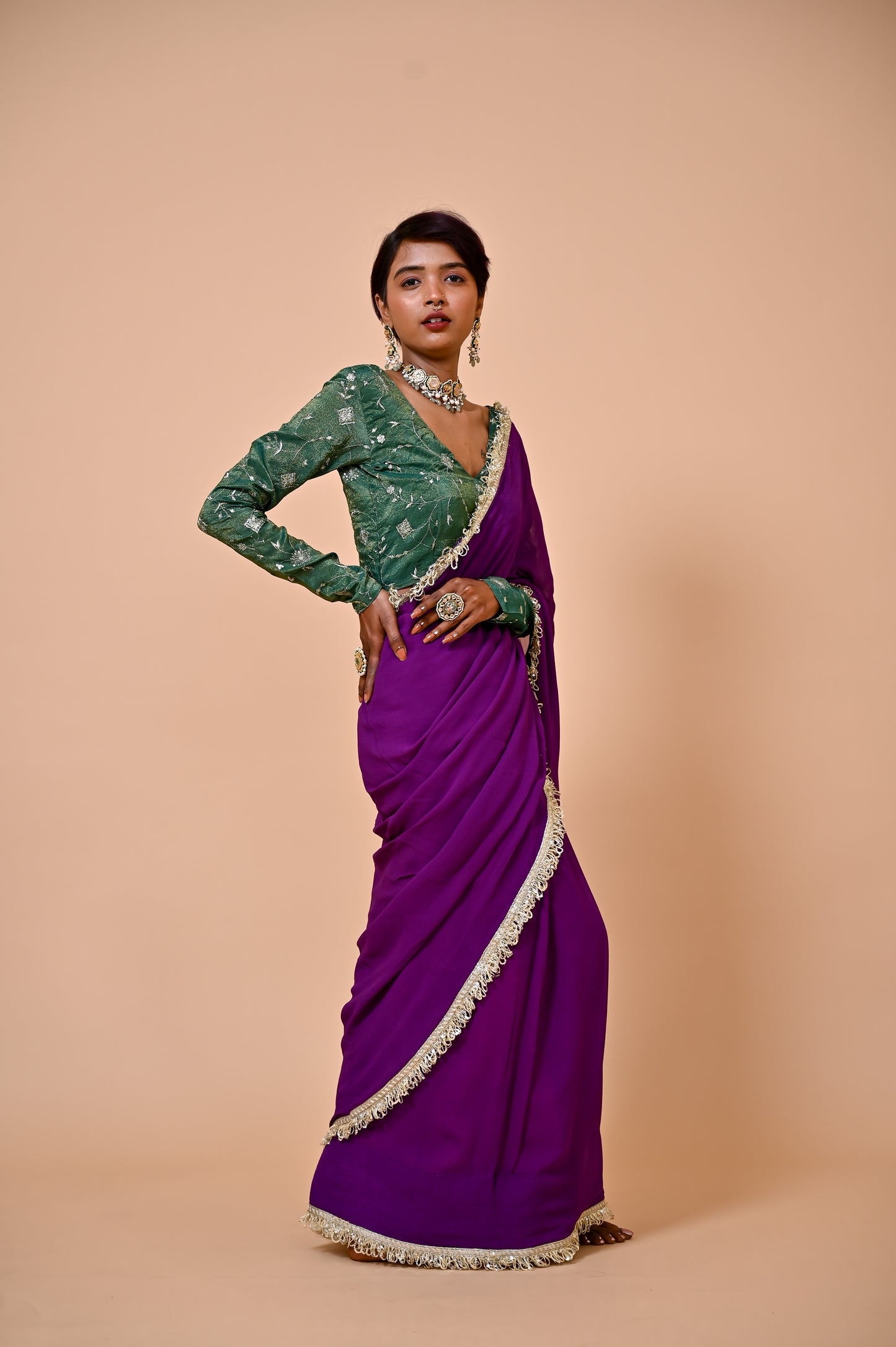 Purple Maharani Saree with Blouse