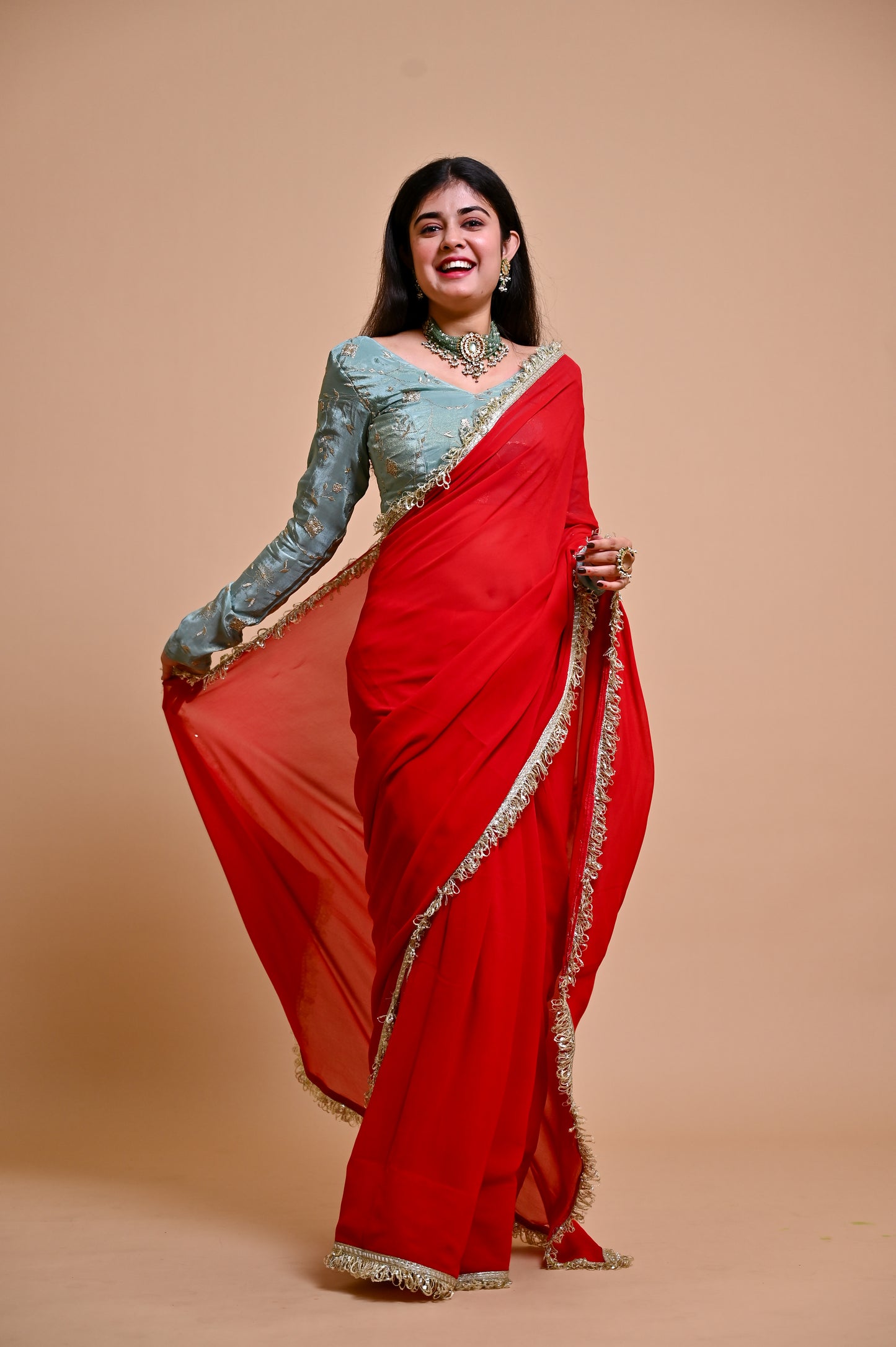 Red Maharani Saree with Blouse