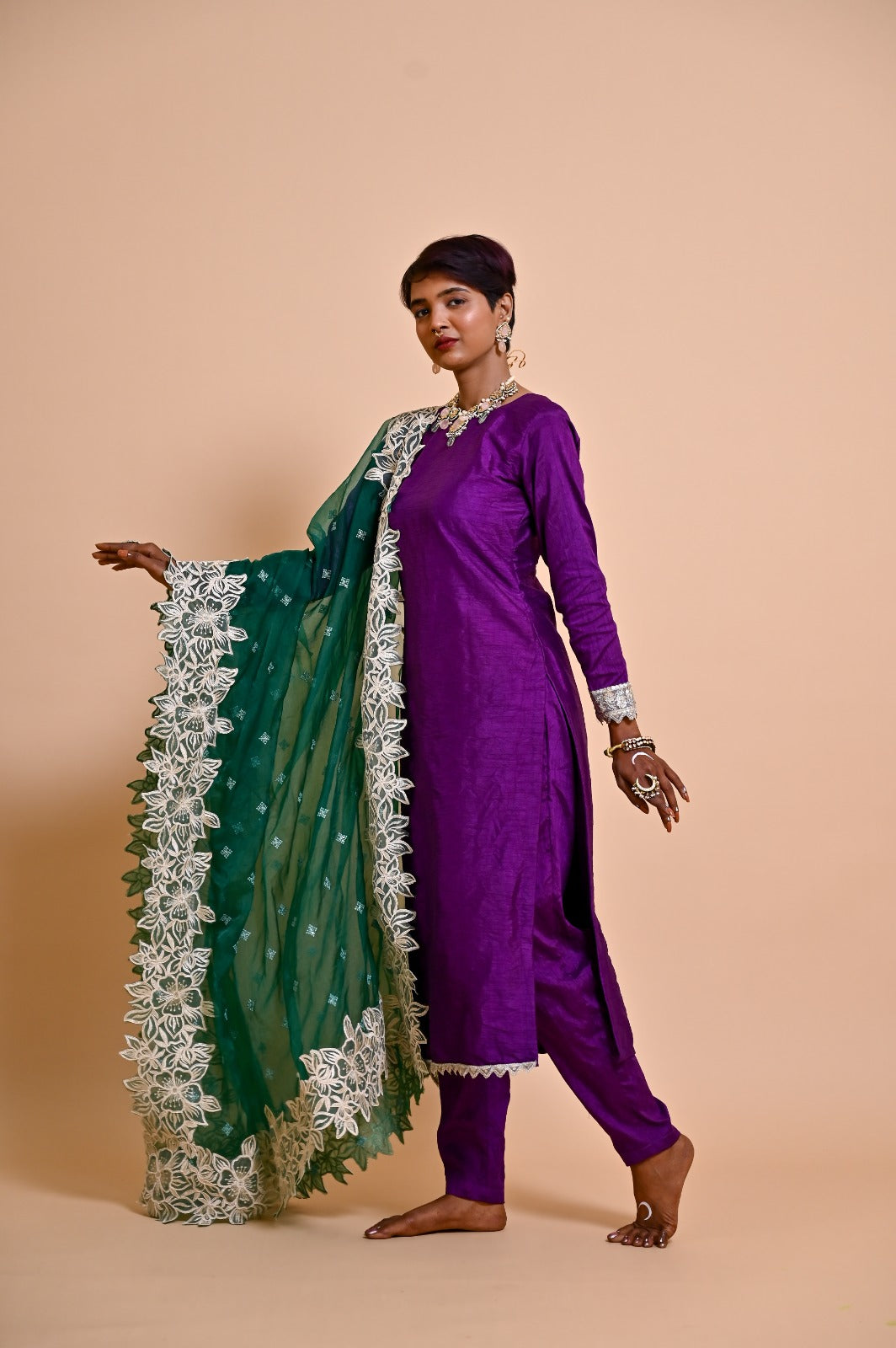 Purple Maharani Suit Set with Dupatta