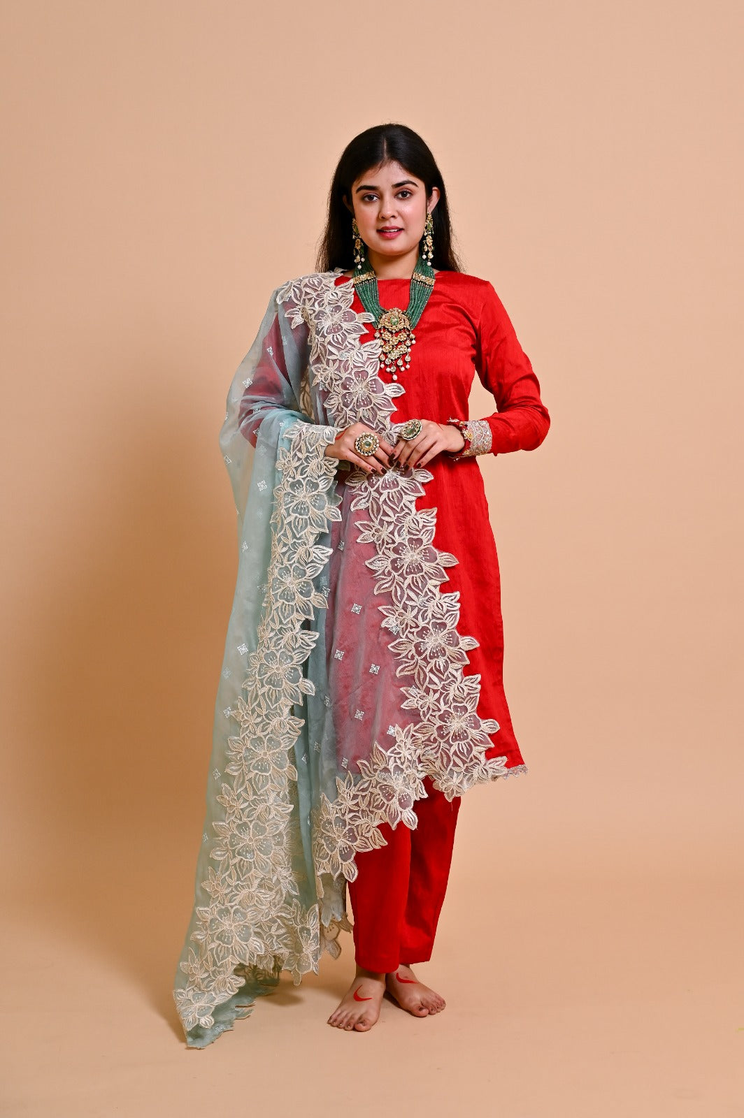 Red Maharani Suit Set with Dupatta