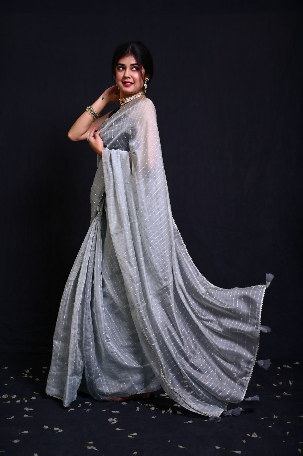 Kashi Blue Grey Saree with Banarasi Blouse